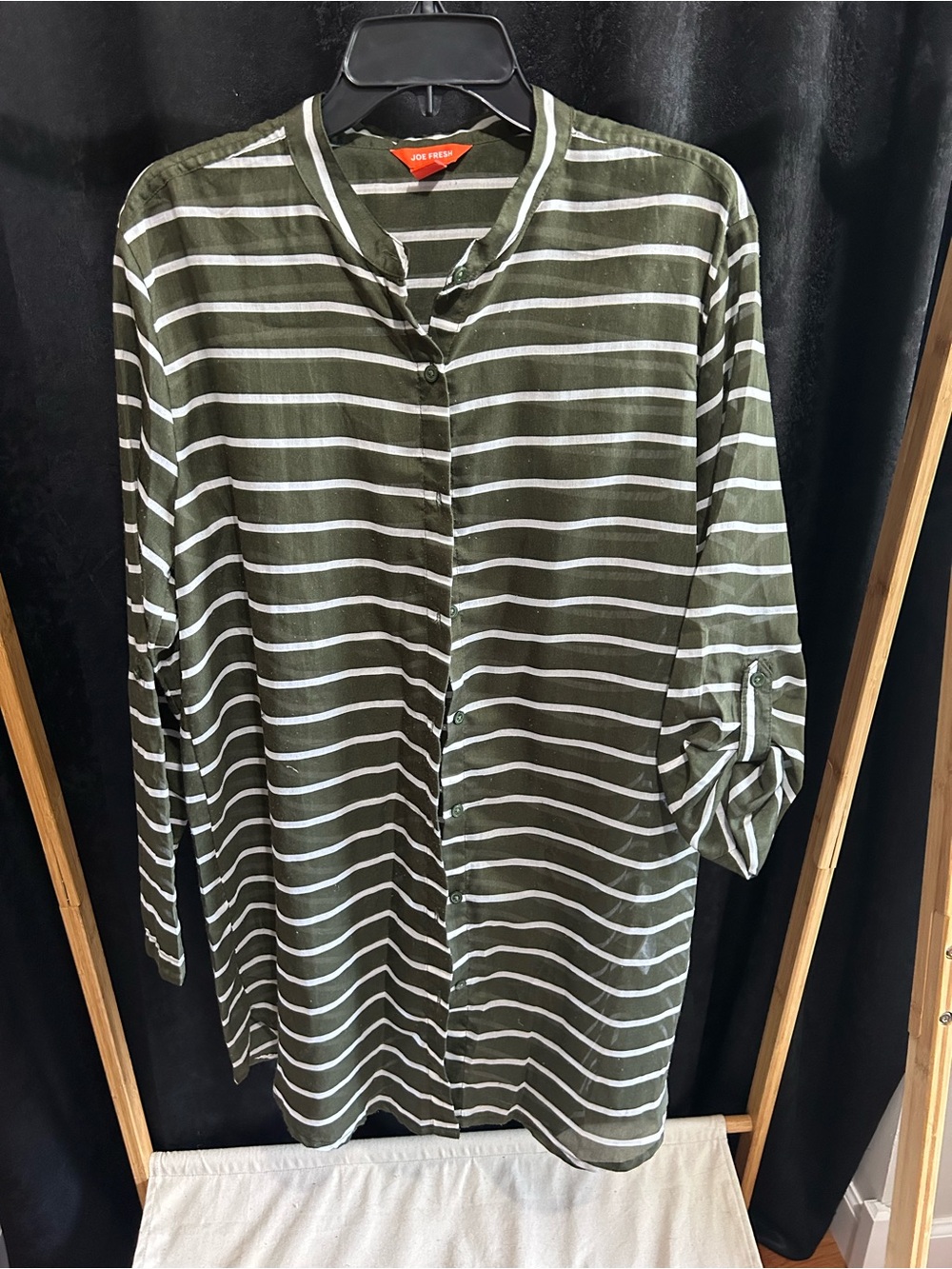 Joe Fresh Olive & White Striped Shirt